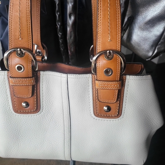 Coach Soho White and Tan Leather Tote Bag